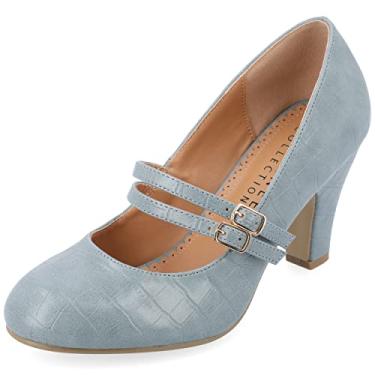 Imagem de Journee Collection Womens Wendy Heels Classic Round Toe Mary Jane Pumps with Double Strap, Blue Matte, 7.5