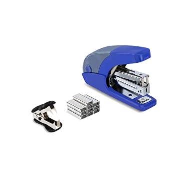 Imagem de PAPERPAL Conjunto de grampeador padrão sem esforço, capacidade para 20 folhas, meia tira, armazenamento de grampos embutidos, comporta grampos de 0,63 cm, inclui 1000 grampos e um removedor de grampos, escritório, escola e uso diário, azul escuro