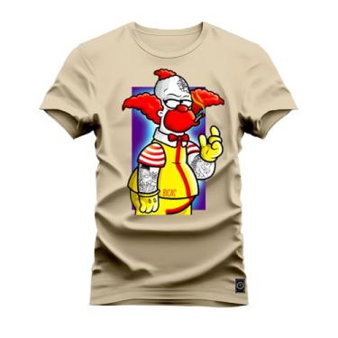 Imagem de Camiseta Plus Size T-Shirt Algodão 100% Algodão Palhaço Bolado Bege G5