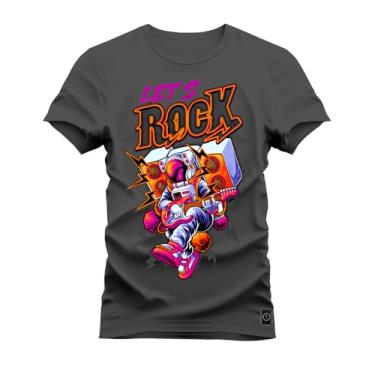 Imagem de Camiseta Plus Size Algodão Premium Estampada Lets Rock Grafite G2
