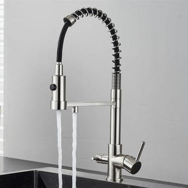 Imagem de Filtro de água de cozinha filtrado preto, torneiras de cozinha com filtro duplo, misturador de purificação de água, guindaste de água para cozinha, níquel escovado