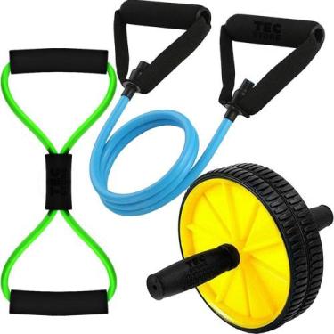 Imagem de 2 Elásticos Para Exercicios + Roda Abdominal Corpo Fit Academia - Mbfi