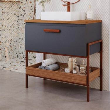 Imagem de Gabinete para Banheiro com Cuba Hana Espresso Móveis Titânio