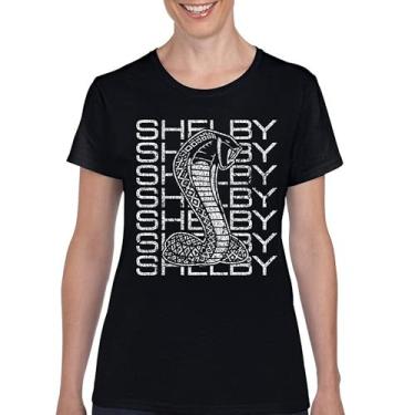 Imagem de Camiseta feminina vintage Stacked Shelby Cobra American Classic Racing Mustang GT500 Performance Powered by Ford, Preto, XXG