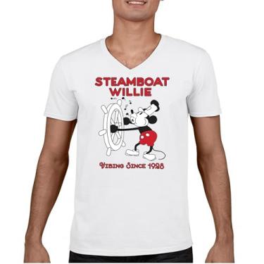 Imagem de Camiseta Steamboat Willie Vibing Since 1928 Gola V Iconic Retro Cartoon Mouse Timeless Classic Vintage Vibe Tee, Branco, GG