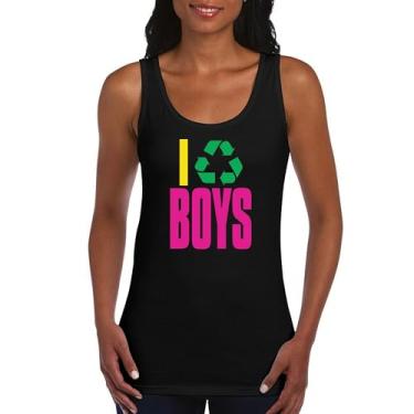 Imagem de Camiseta regata feminina "I Recycle Boys Puff Print" Funny Dating App Humor Single Independent Heart Breaker Relationship, Preto, P