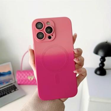 Imagem de Capa de telefone padrão gradiente de carga sem fio para iphone 14 13 12 11 pro max plus capa de silicone magnético macio, rosa, vermelho, para iphone 11 pro