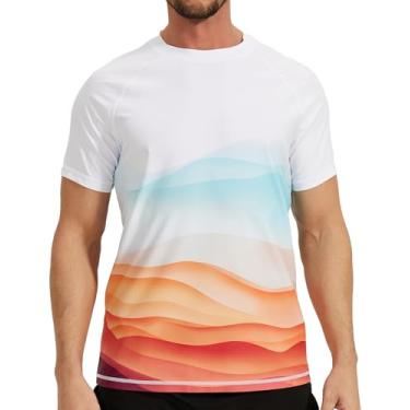 Imagem de VAYAGER Camisa de natação masculina manga curta FPS 50+ Rash Guard secagem rápida água praia camisetas de proteção solar, Branco, laranja, XX-Large