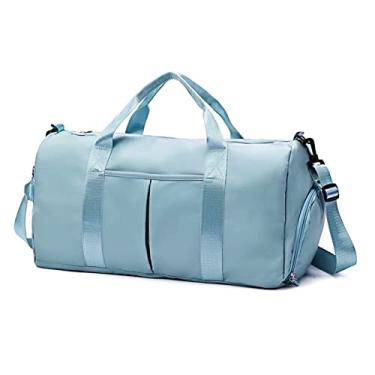 Imagem de ZGWJ Bolsa de viagem Duffed, bolsa de ombro impermeável para mulheres e homens, bolsa de ginástica esportiva de natação, bolsa dobrável e expansível leve e fácil de carregar, G-azul-claro