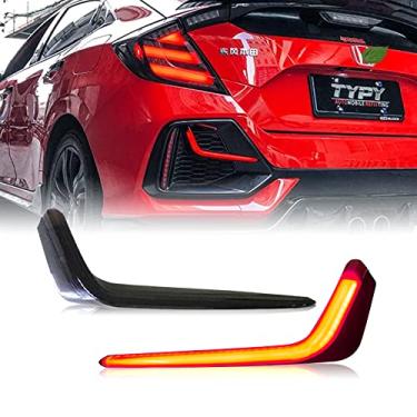 Imagem de Luzes refletoras de para-choque traseiro de LED, lâmpada de neblina compatível com Honda Civic Hatchback Tipo R 4 portas Sedan sedan, lâmpadas de freio de seta, lentes fumê (luzes tipo L para