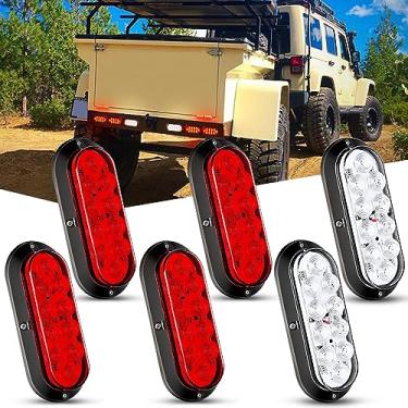 Imagem de Nilight Luz traseira de LED oval vermelha branca de 15 cm, 6 peças, à prova d'água, freio de parada, viragem reversa, suporte de superfície, luzes de reboque para caminhão, trailer, barco, ônibus,