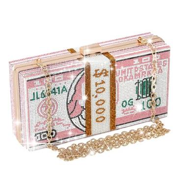 Imagem de WJCD Bolsa de mão para dinheiro com strass, bolsa tiracolo exclusiva para noite, bolsa de ombro, bolsas de dinheiro, bolsa transversal, rosa, Small