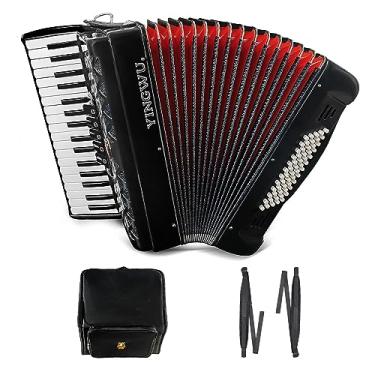 Imagem de Acordeão 34 teclas botões instrumento musical 60 graves com alças mochila teclado de mão treinamento ritmo educação musical para iniciantes adultos (preto)
