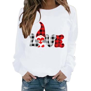 Imagem de Suéter feminino Love Heart Dia dos Namorados. Camiseta listrada de manga 3/4 solta para casais presente, Branco, GG