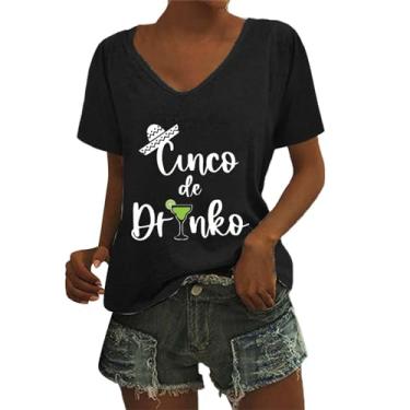 Imagem de Camisetas femininas de Mayo com estampas modernas, camisetas de manga curta, festas de verão mexicanas, Preto - A, G