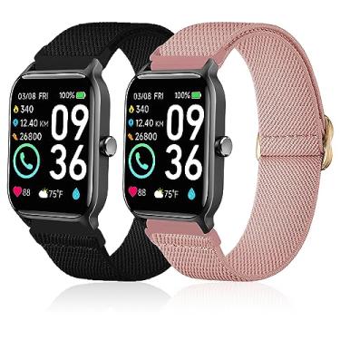 Imagem de Lzwldan Pacote com 2 pulseiras de relógio de nylon elástico compatíveis com relógio inteligente Woneligo/Fitpolo IDW13, pulseiras elásticas macias para FITVII H56/Gydom IDW19/Faweio IDW19/Amzhero