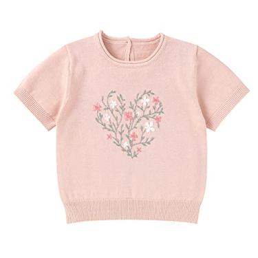 Imagem de Blusa floral de manga comprida para meninas pulôver de manga curta suéter de malha de algodão tops camisa ombro menos camisas meninas, Rosa, 9-12 Months