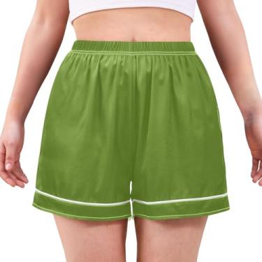 Imagem de Yuiboo Short de pijama boxer verde bege para mulheres, shorts de pijama feminino, Bege, M