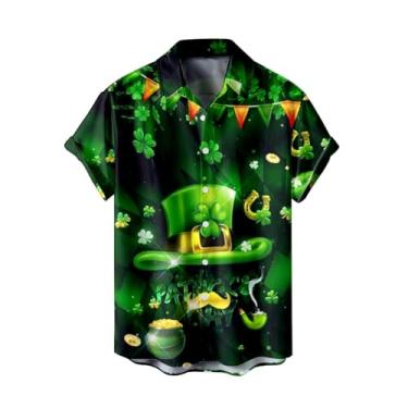 Imagem de Camiseta masculina divertida do Dia de São Patrício Green Clover Saint Pattys Day Ahola camisas havaianas de manga curta com botões, 035-laranja, M