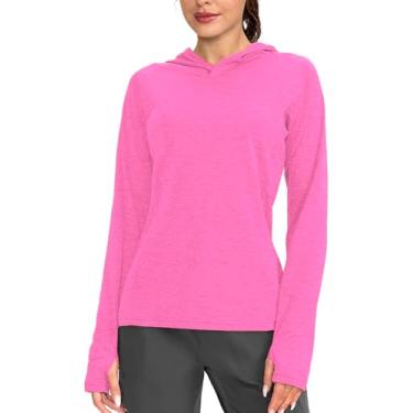 Imagem de KINGFEN Camiseta feminina com proteção solar FPS 50+, manga comprida, leve, com capuz e secagem rápida UV, A1 - rosa vermelho, P