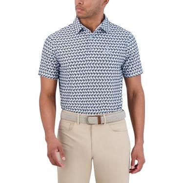Imagem de Ben Sherman Camisa polo masculina de manga curta estampada Tech Sports Fit, Piscina azul, P