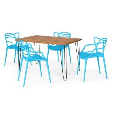 Imagem de Conjunto Mesa De Jantar 130x80cm Com 4 Cadeiras - Azul