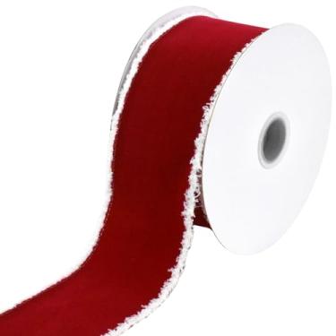 Imagem de Homeford Fita de Natal com fio com borda de frizette de veludo, 6 cm, 10 metros, vermelha