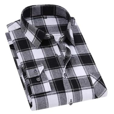 Imagem de JXQXHCFS Camisa masculina de flanela regular manga longa escovada bolso único casual xadrez, Mm-23, P