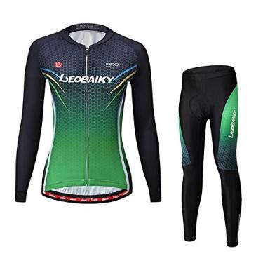 Imagem de Camisetas femininas de ciclismo - roupas de ciclismo outono e inverno, mangas compridas, veludo plus, calor, alta elasticidade, verde, M