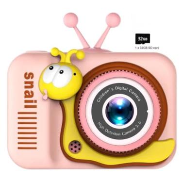 Imagem de Câmera digital infantil, mini filmadora de vídeo, fotos com molduras, recarregável, joogos, música. Acompanha cartão de memória 32gb (Rosa - Caracol)