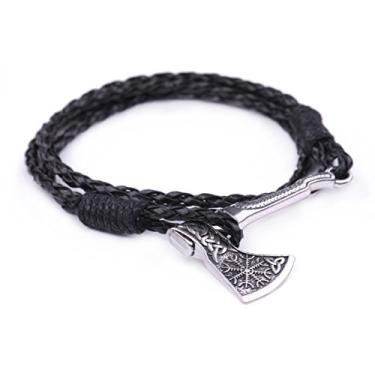 Imagem de My Shape Pulseira masculina Valknut Axe Wrap Helm of Awe Valknut Amuleto nórdico viking, Medium, Zinco, Sem Pedra Preciosa
