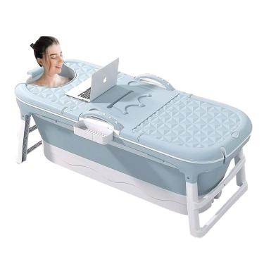 Imagem de Banheira Ofurô Dobrável Portátil Adulto 148 Cm com Suporte Vg+ Azul