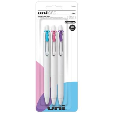 Imagem de Uniball One Canetas de gel retráteis, ponta média (0,7 mm), tinta sortida, pacote com 3