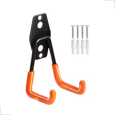 Imagem de Gancho Para Pendurar Escada Cadeira Multiuso Parede Suporte Bicicleta Bike Mangueira Vassoura Pá Duplo Resistente Ferramentas Vertical Apoio (Preto e Laranja Reto M)