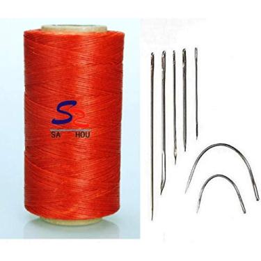 Imagem de ZHONGJIUYUAN 1 mm durável 260 metros (S060 vermelho-laranja) fio encerado de costura de couro encerado vela de cera com 1 conjunto de agulha para ferramenta de artesanato faça você mesmo linha de