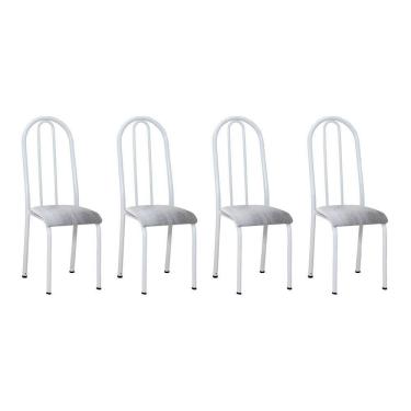 Imagem de Kit 4 Cadeiras De Cozinha Flórida Estampado Prata Pés De Ferro Branco