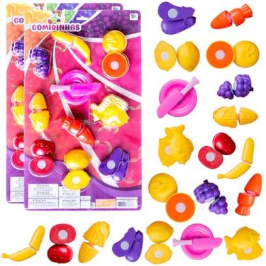 Imagem de Verduras e Frutas de Brinquedo de Cortar ao meio kit 22 Pçs Comidinhas Faz de Conta