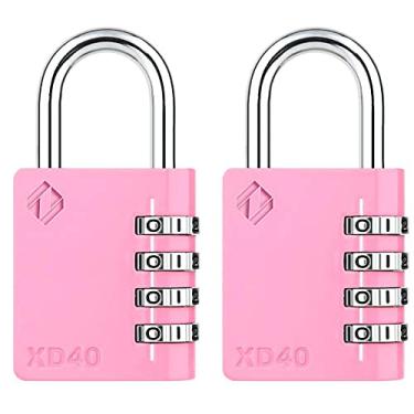 Imagem de Zarker XD40 Cadeado de combinação, cadeado de 4 dígitos para academia, academia, esportes, cerca, caixa de ferramentas, estojo, armazenamento de ferrolho (pacote com 2, rosa)