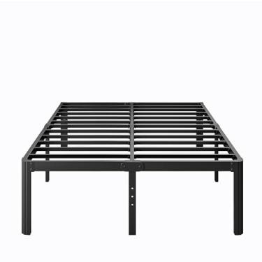 Imagem de LAKKURI Moldura de cama de casal de 45,7 cm de altura, sem necessidade de mola, estrutura de cama de metal plataforma, sem ruído, fácil montagem, resistente, preta