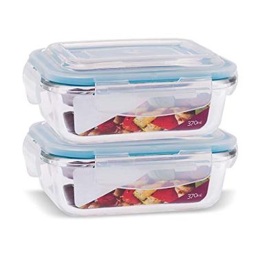 Imagem de KIT 2 Potes de Vidro Retangular com Tampa Hermética 370ml Cor:Azul (QH)