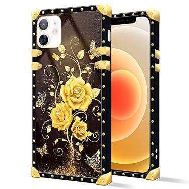Imagem de Capa para iPhone 12 Pro Max, Borboleta Golden Rose Luxury Square Metal Decoração Canto Macio TPU À Prova de Choque Resistente a Arranhões Meninas Mulheres Capa Protetora para iPhone 12 Pro Max 6,5"