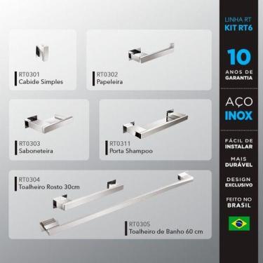 Imagem de Kit Acessórios Para Banheiros 6 Peças Inox - Kromus Kitrt6