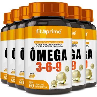Imagem de 6 Potes Ômega 3-6-9 Peixe Linhaça Borragem 1000mg 60cps Fitoprime