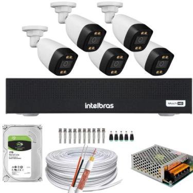 Imagem de Kit 5 Câmeras Segurança Imagem Colorida a Noite 1080p Full Hd 2.8mm Dv