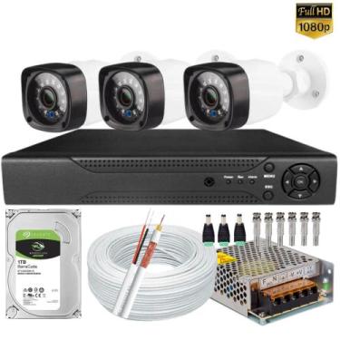Imagem de Kit Full Hd Com Dvr 8 Canais Acesso Internet P2p e Hd 1TB + 3 Câmeras 