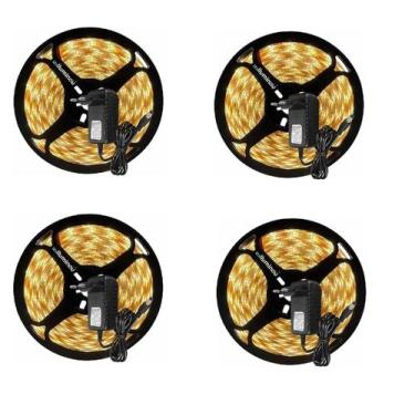 Imagem de Kit 4 Fita Led Rolo 5m 5050 Branco Quente Dupla Face Prova D'agua - RG
