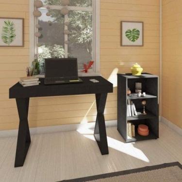 Imagem de Escrivaninha 1 Gaveta Pé em X Veneza e Estante 2 Prateleiras Espresso 