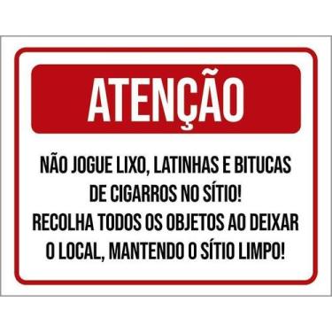 Imagem de Placa Atenção Não Jogue Lixo Bitucas No Sítio 36X46 - Sinalizo