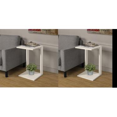 Imagem de Porta Revistas 2 Mesinhas Namur Apoio Lateral Off White 65cm - Colomi