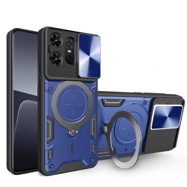 Imagem de Capa para Moto Edge 50 Pro 5G, pisca de nível militar [suporte embutido] Suporte magnético giratório resistente TPU + PC à prova de choque para celular Motorola Moto Edge 50 Pro 5G (azul)